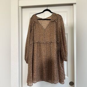 H & M Leopard Chiffon Sheer Long Sleeve Ruffle Dress Women